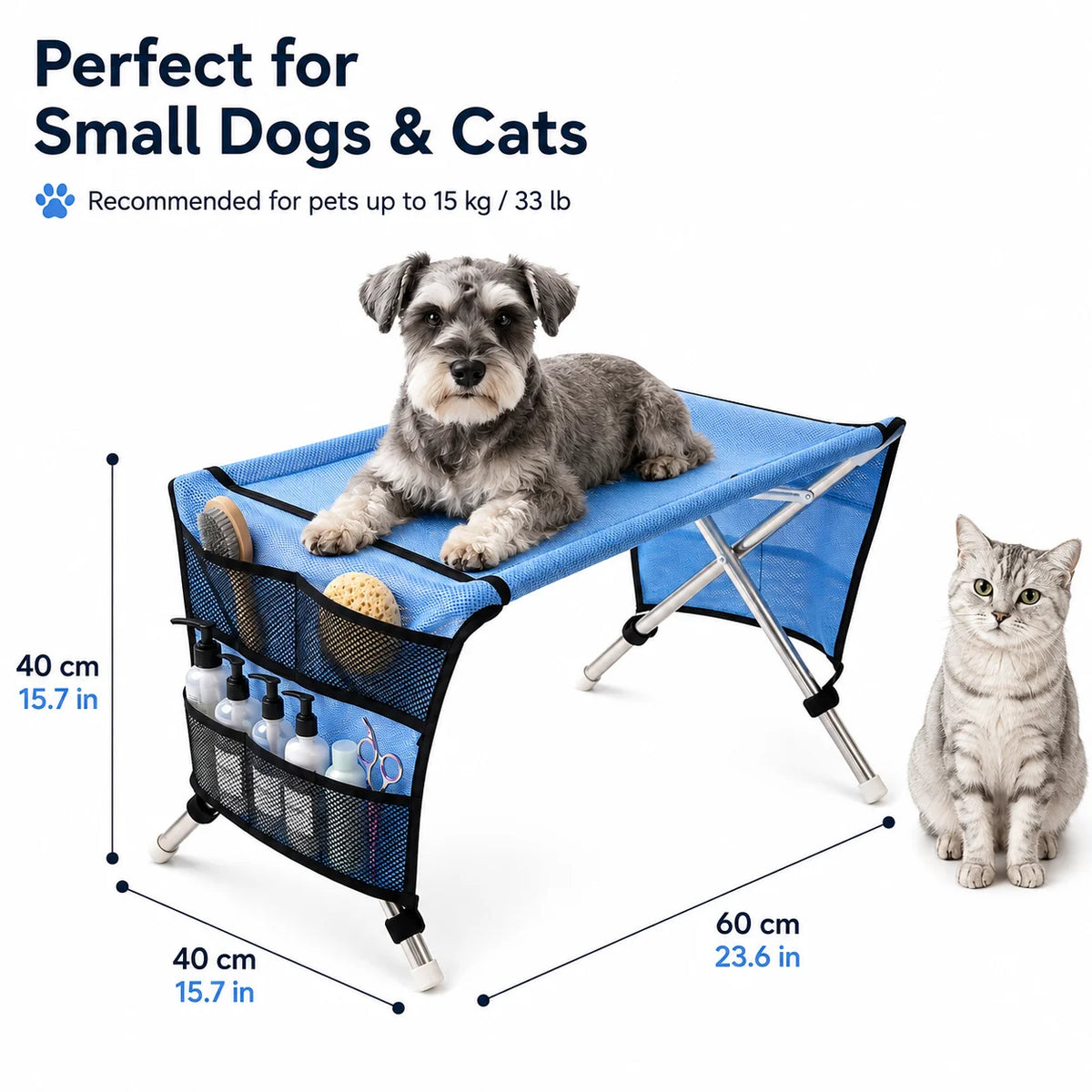 Mesa de Tosa para Cães e Gatos Pequenos, Suporte Portátil para Banho, Corte de Unhas, Corte de Pelos e Secagem com Soprador