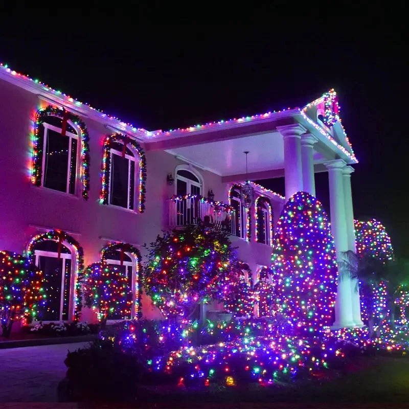Luzes de fadas externas movidas a energia solar de couro de plástico LED IP65 à prova d'água 8 modos de iluminação para decoração de casamento de Natal