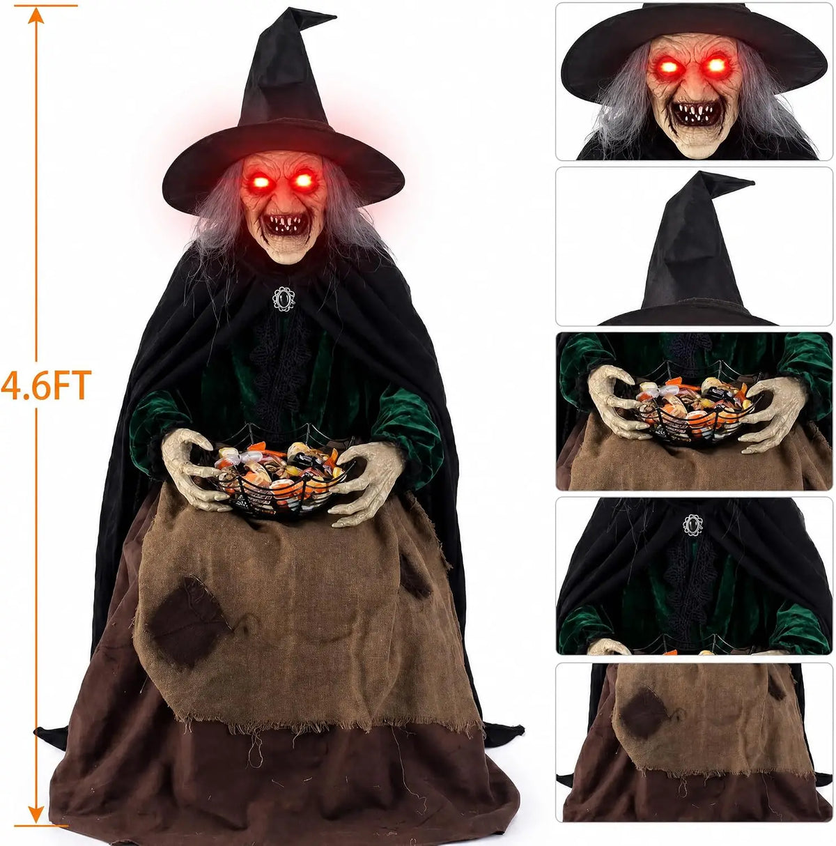 Decorações de Bruxa Animadas para Halloween com Som e Movimento, Olhos Brilhantes, Decoração Assustadora para Varanda e Jardim