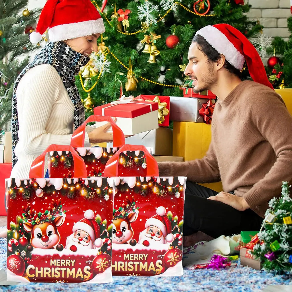 6 Sacolas de Presente de Natal com Tema Papai Noel e Rena, Sacolas de Embalagem para Presentes de Ano Novo 2026, Decoração Natalina para Casa