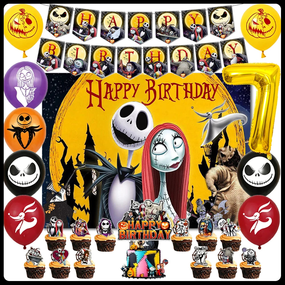 Decorações de Aniversário com Tema de Halloween, Painel de Fundo de O Estranho Mundo de Jack, Balões de Festa, Topos de Bolo