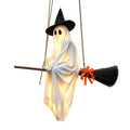 Decoração de Varanda para Halloween: Fantasma Brilhante Balançante com Chapéu de Bruxa e Luz para Jardim