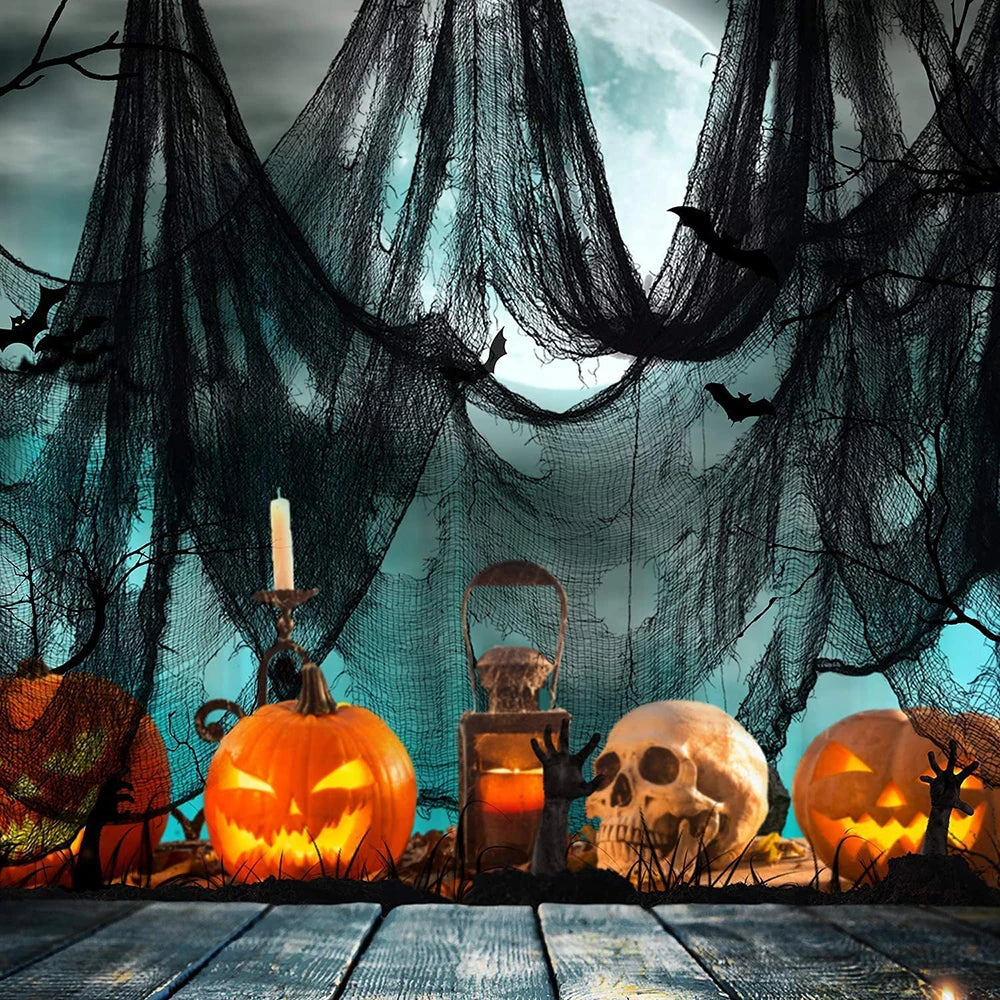 Decoração de halloween de terror, pano de gaze assustador preto de 2m, teia de aranha, decoração de casa gótica preta, decorações de casa assustadoras