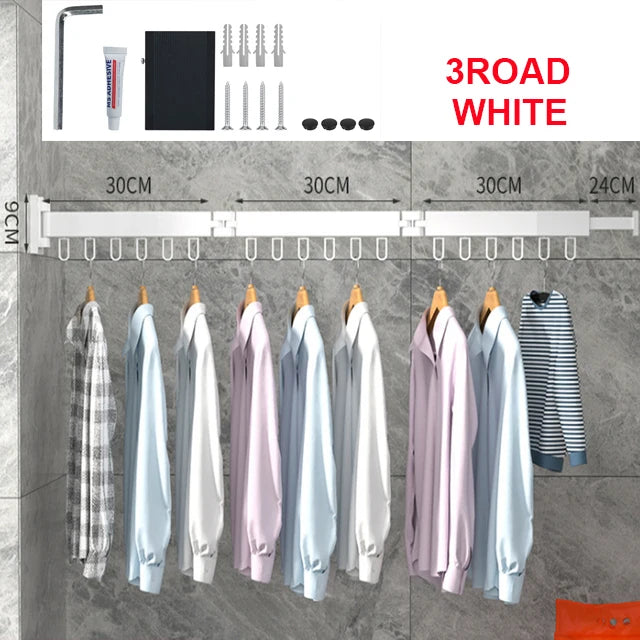 Rack de secagem de roupas-retrátil dobrável forte suporte de carga interior de parede de alumínio simples e conveniente rack de roupas