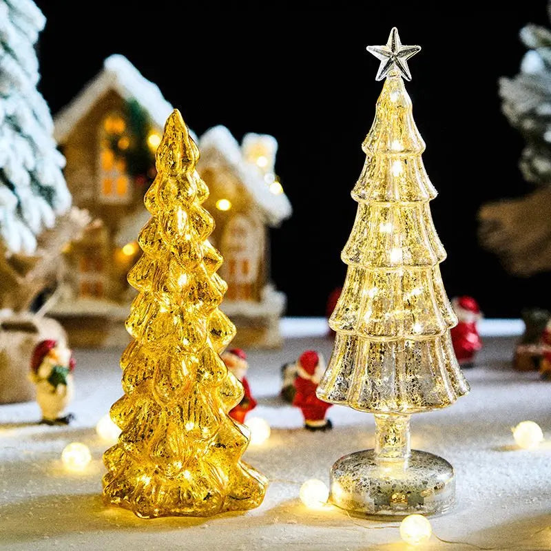 Árvore de natal luz noturna de vidro para casa natal romântico feriado atmosfera arbol de navidad ornamentos led decoração luminosa