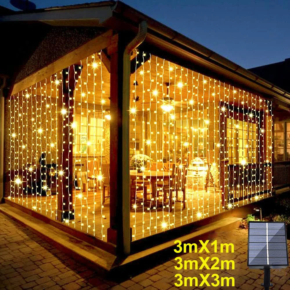 Solar led cortina de luz ao ar livre guirlanda solar fada luz da corda fio cobre lâmpadas para jardim quintal festa casamento decoração do feriado