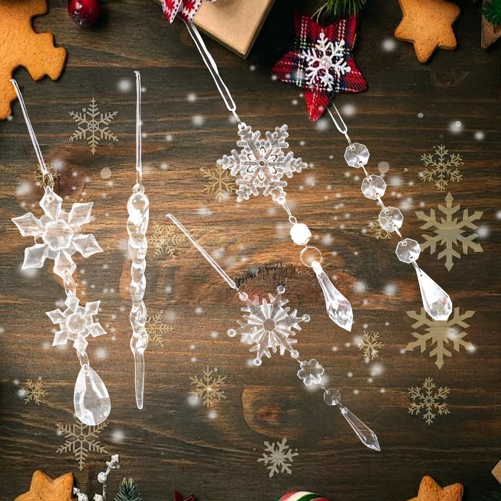 Ornamentos de cristal acrílico de natal decoração de festa de natal 2025 natal floco de neve enforcamentos navidad natal presente de ano novo 2026