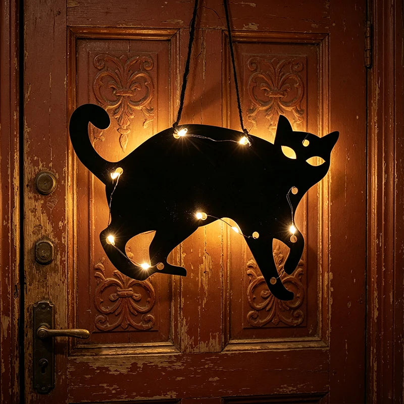 Luzes Decorativas de Halloween para Pendurar em Janelas e Paredes, Ornamentos LED Assustadores de Silhueta de Fantasma, Bruxa, Gato Preto e Teia de Aranha para Pendurar em Ambientes Internos