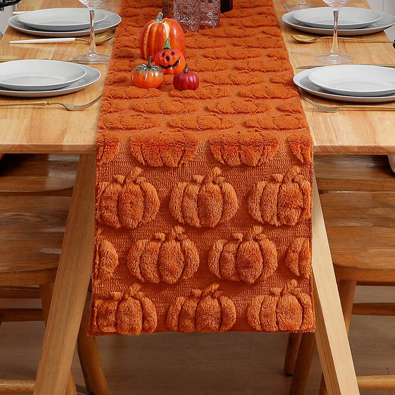 Corredor de mesa de halloween, decorações de fantasmas de abóbora de outono, decorações de festa e jantar, outono, ação de graças, mesa de jantar, decoração de colheita