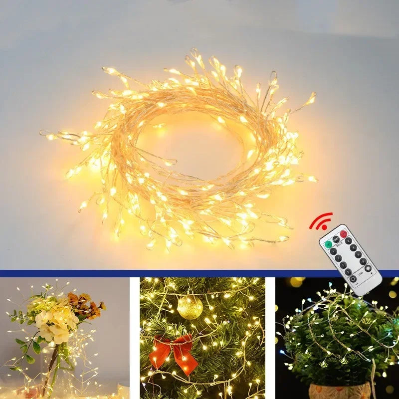 Luzes de cordão LED para decoração de árvore de Natal, guirlanda de Halloween e Ano Novo, luzes de fada com alimentação DC EU/US para decoração de casamento, festa e Natal