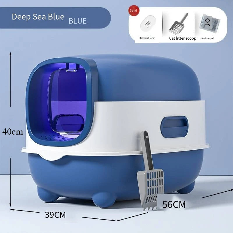 Caixa de Areia para Gatos com Desinfecção UV, Antiodor, Totalmente Fechada, Tamanho Extra Grande, Antirrespingo, Prevenção de Vazamento de Areia, Design Destacável