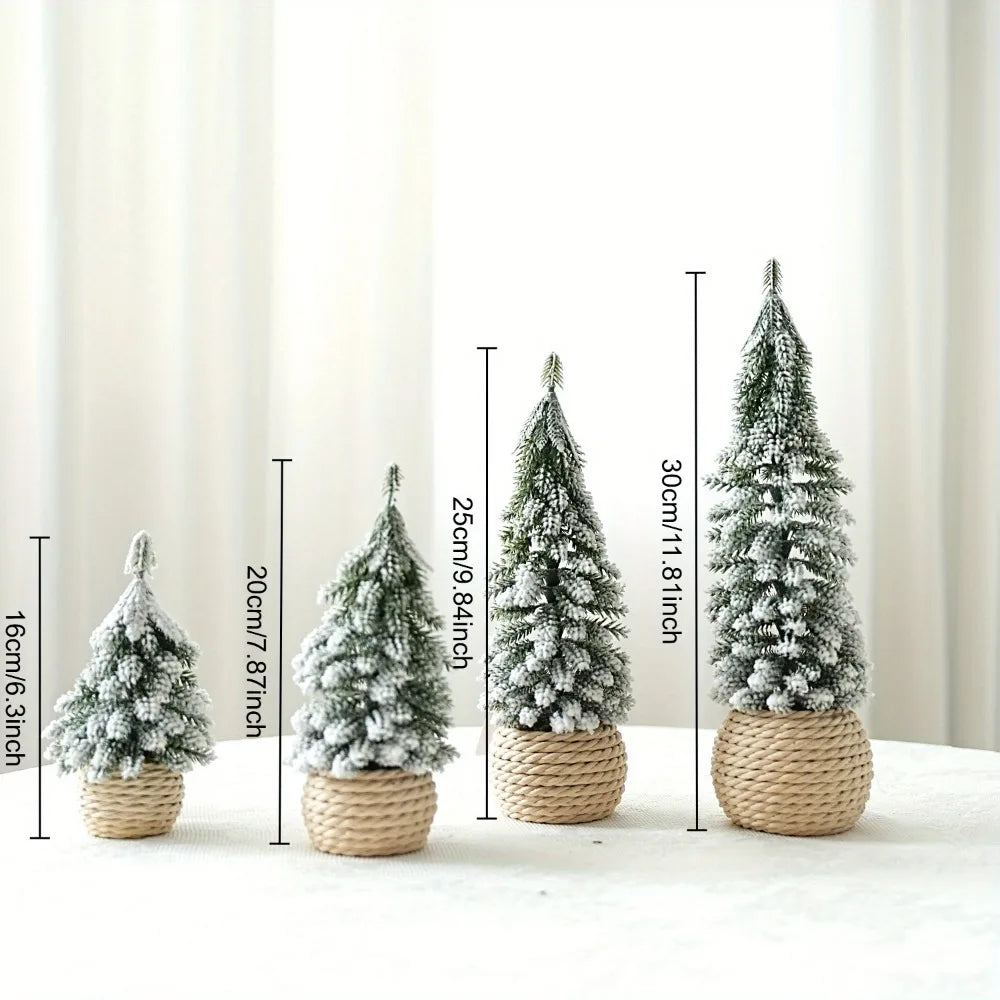 Mini árvore de natal artificial pequena neve pinho decorações da árvore de natal festa de ano novo ornamentos presentes decoração de mesa para casa