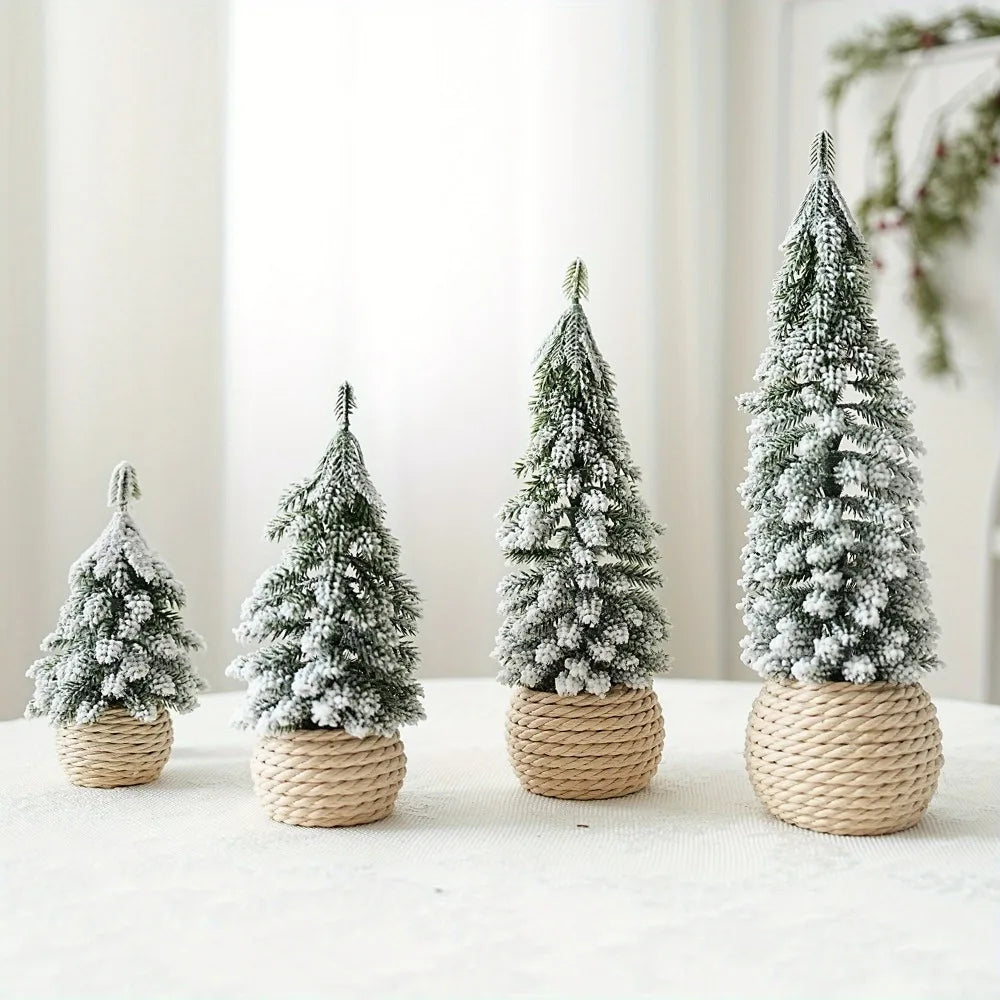 Mini árvore de natal artificial pequena neve pinho decorações da árvore de natal festa de ano novo ornamentos presentes decoração de mesa para casa