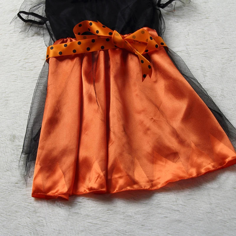 Fantasia de Halloween para Meninas 2026, Conjunto de Vestido de Bruxa com Chapéu e Bolsa