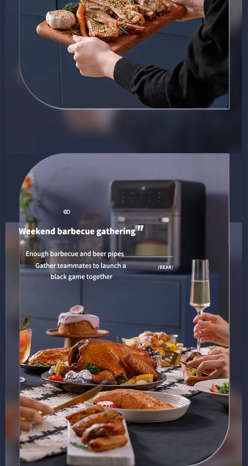 Fritadeiras elétricas de ar de grande capacidade 10L Cozinha doméstica automática sem óleo 360 ° Fritadeira com forno de convecção sem óleo