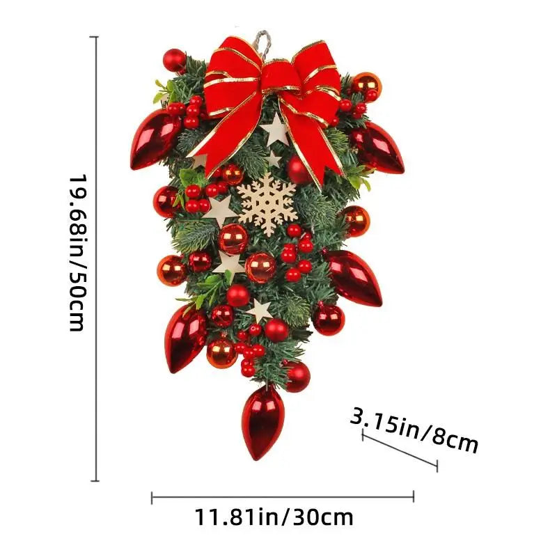 Bolas de decoração de natal, enfeites de árvore de cabeça para baixo, decorações criativas de exibição de janela, suspensão de porta de videira com arco