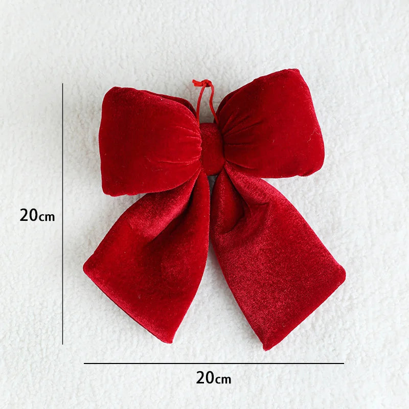 Decoração de laços de Natal, enfeites para árvores de Natal, laços de veludo vermelhos, enfeites pendentes para decoração de casa e festas de fim de ano.
