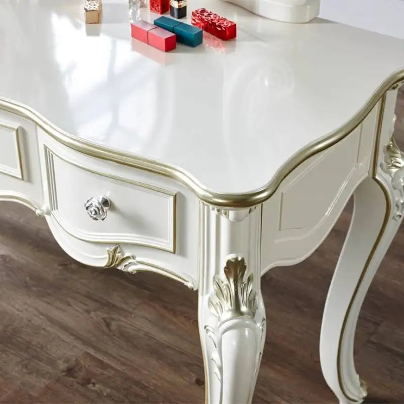 European Decor Makeup Vanity Desk Wooden Drawer White Black Makeup Vanity Desk Mirror Corner Komody Master Bedroom Furniture