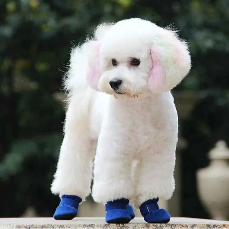 4 pçs inverno à prova dwaterproof água quente sapatos para cães de estimação antiderrapante botas de neve para raças pequenas cães filhote de cachorro gato chihuahua pet pata cuidados pug