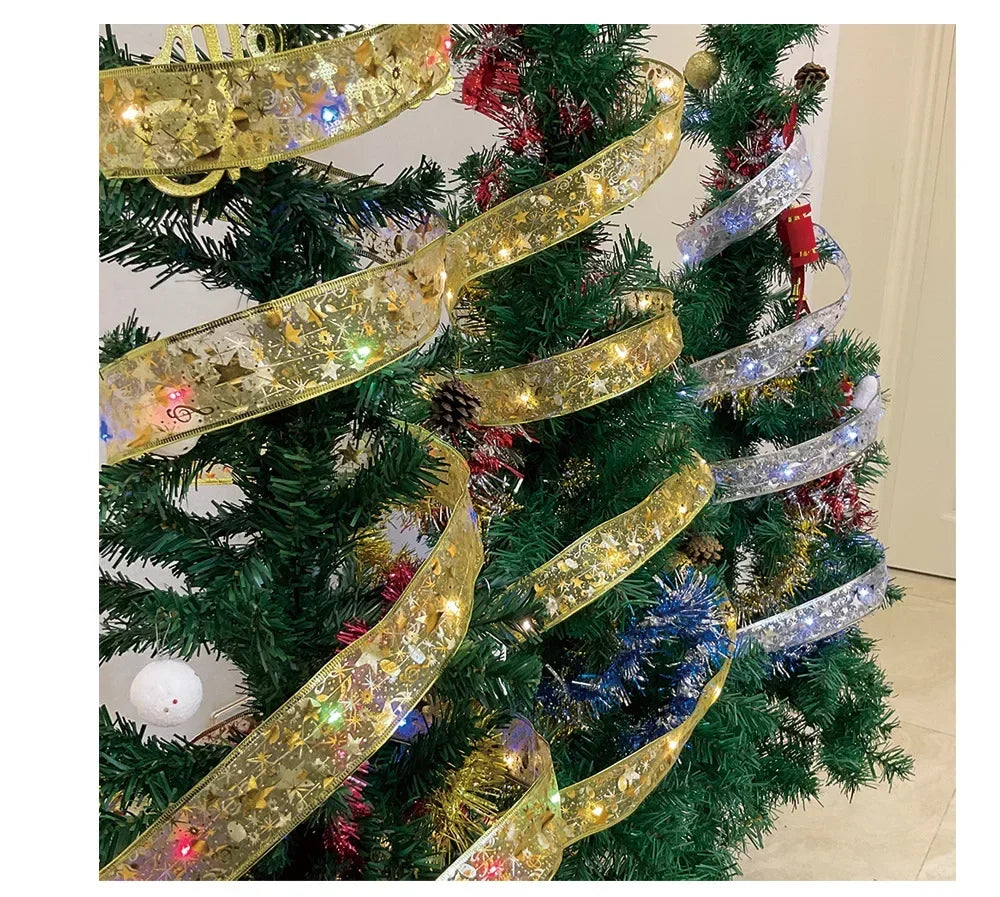 Luzes de Natal em Fita LED, Luzes de Cordão de 1 a 10M, Lâmpada de Fita com Glitter em Forma de Floco de Neve para Decoração de Árvore de Natal e Festas