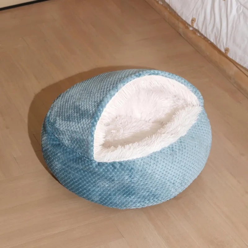 Cama para Animais de Estimação 2 em 1 de Pelúcia Macia 50CM com Capa, Cama Redonda para Gatos, Colchão para Filhotes, Ninho Quente para Cães e Gatos