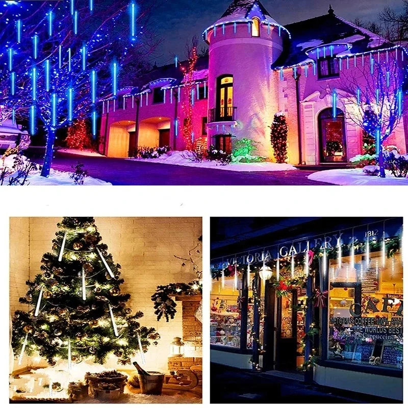 Luz Solar LED de Chuva de Meteoros, Cordão de Luzes para Feriados, Decoração de Jardim à Prova d'Água, Guirlanda LED para Exterior, Decoração de Natal