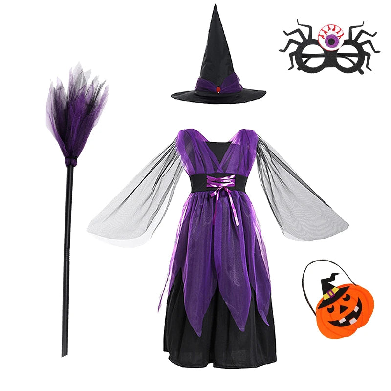 Fantasia de bruxa de Halloween para meninas, vestidos de vampiro para crianças, roupas de festa de carnaval, roupas para crianças