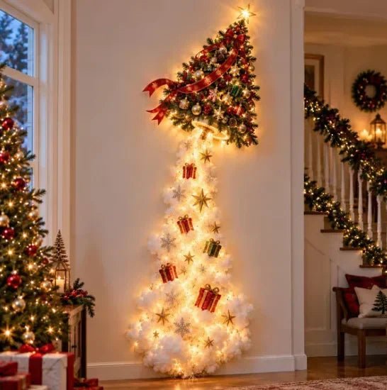Decoração de parede natalina luminosa, luz de parede para casa, cena mágica de Natal, trenó do Papai Noel, renas, decoração natalina suspensa