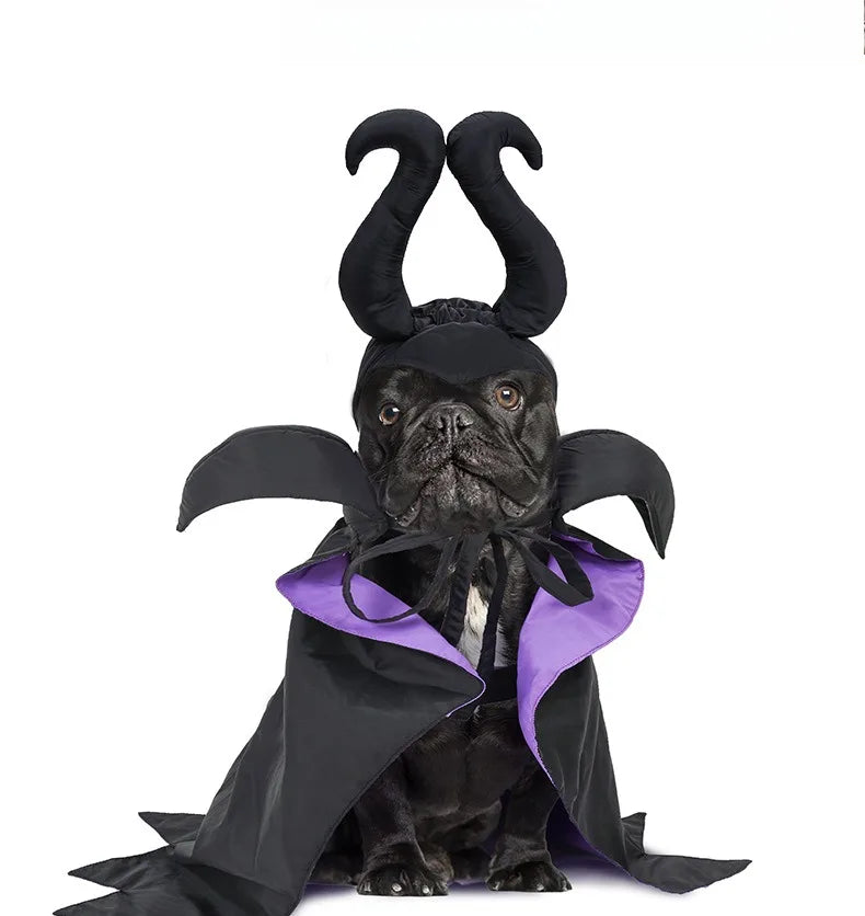 Fantasia de Halloween para Cães e Gatos, Capa com Capuz, Capa de Veludo da Maléfica, Ajustável, Vestuário para Festa de Cosplay, Brinquedo Engraçado de Bruxa para Animais de Estimação