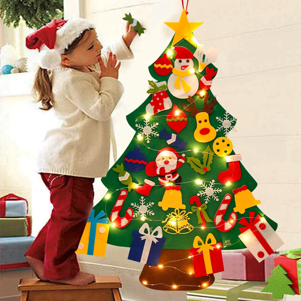 DIY sentiu a árvore de Natal com luz, decorações do Feliz Natal para a casa, ornamentos da árvore do Natal, presente do ano novo, 2024