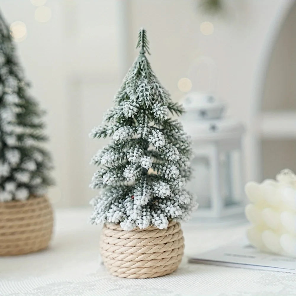 Mini árvore de natal artificial pequena neve pinho decorações da árvore de natal festa de ano novo ornamentos presentes decoração de mesa para casa