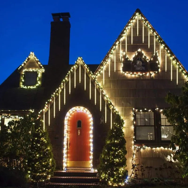 Luz Solar LED de Chuva de Meteoros, Cordão de Luzes para Feriados, Decoração de Jardim à Prova d'Água, Guirlanda LED para Exterior, Decoração de Natal