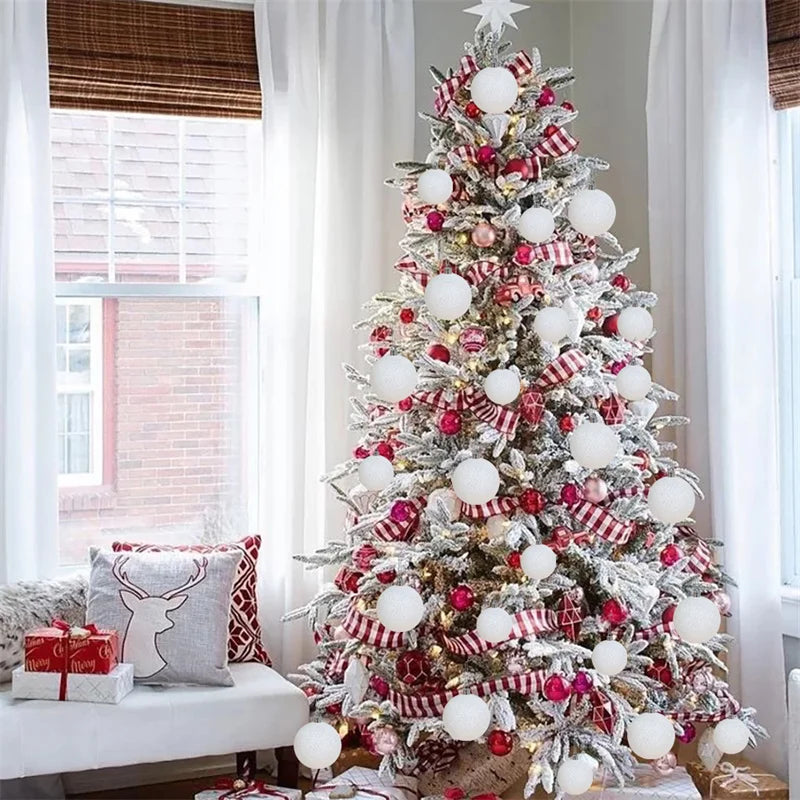 12/6 pçs bolas de natal brancas árvore de natal pendurado ornamentos glitter bola de natal bauble pingentes decoração para casa presentes de ano novo noel