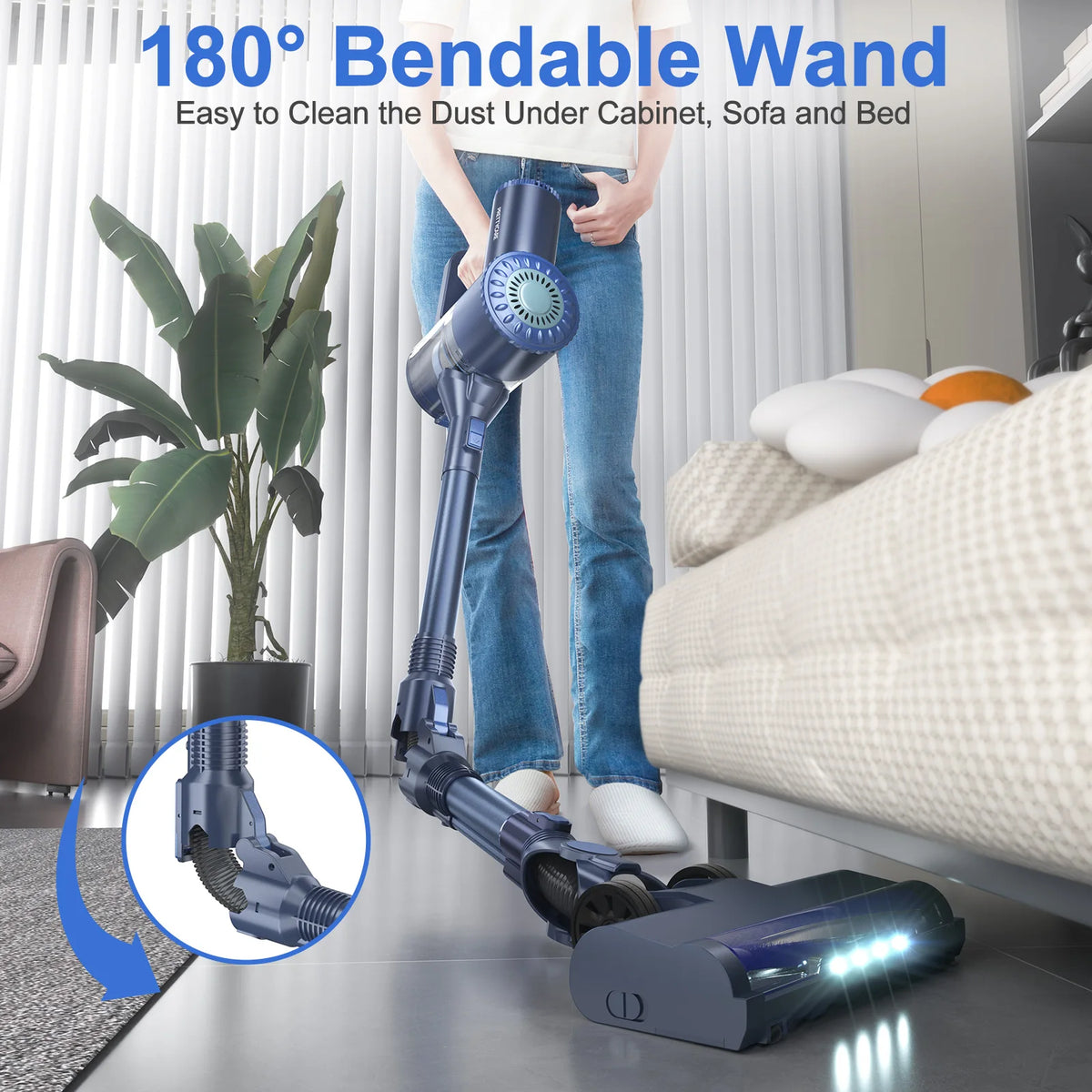 Aspirador de Pó Sem Fio PrettyCare W400 com Sucção de 25KPA, Aspirador Portátil Poderoso com 40 Minutos de Tempo de Funcionamento e Conjunto de 3 Escovas
