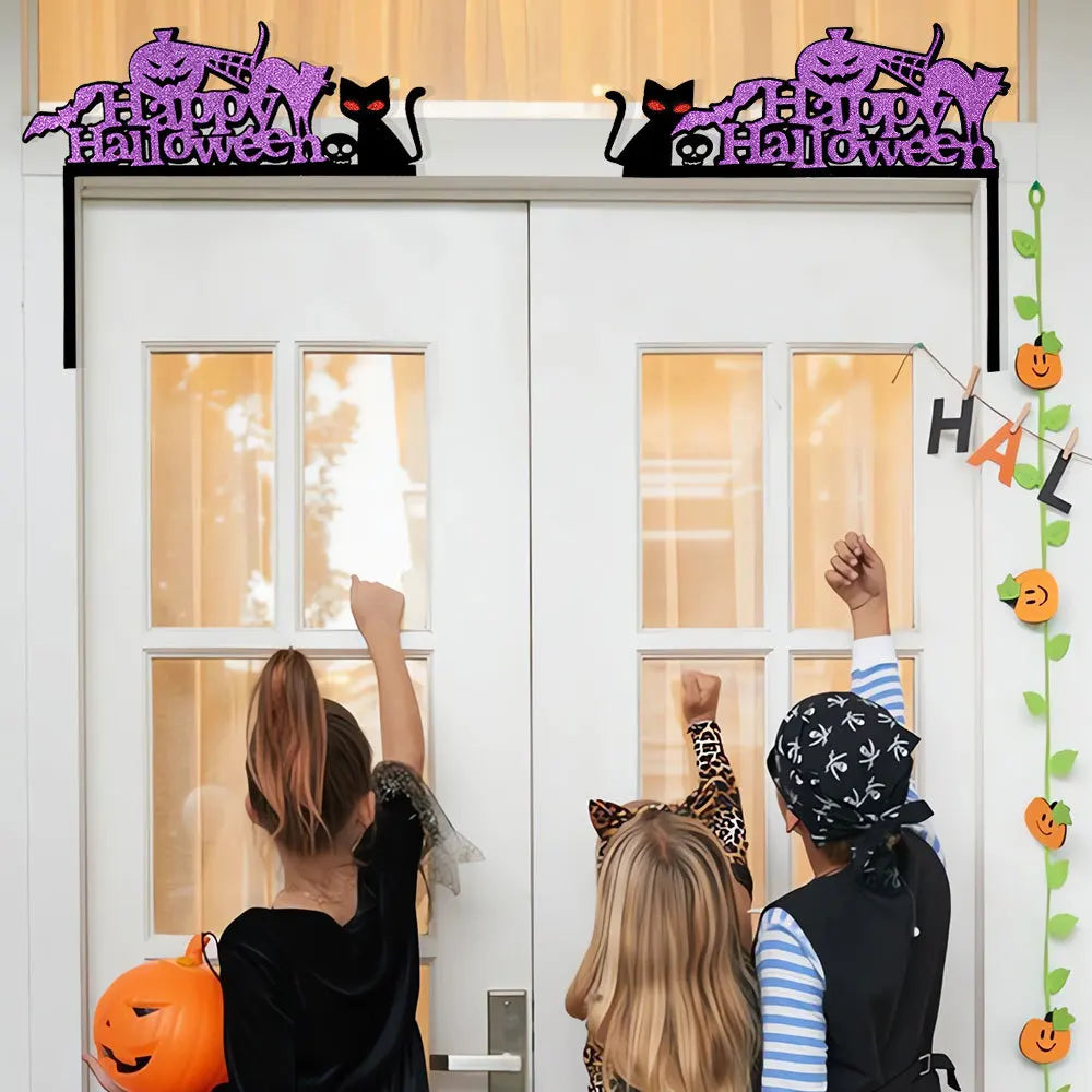 Decoração do quadro da porta do halloween, bastões, abóboras, spider webs, janela canto adesivos, decoração home