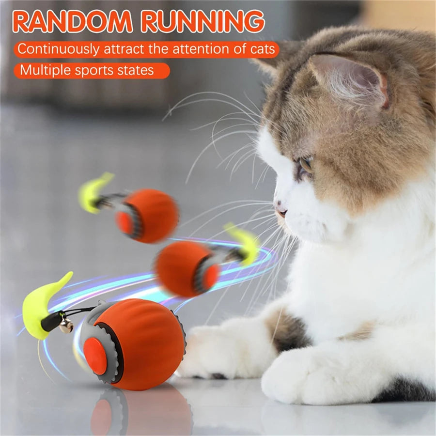 Bola interativa para gatos, brinquedo automático para animais de estimação, recarregável por USB, bola saltitante com cauda que balança, inteligente
