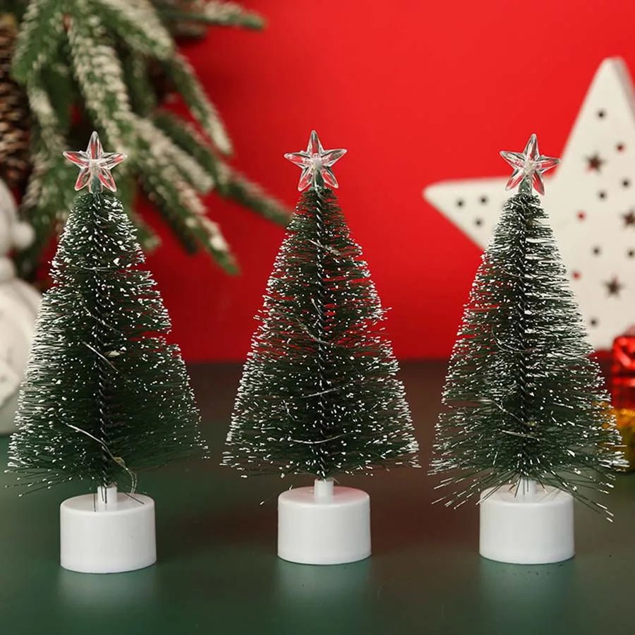 Luminoso mini árvores de natal luzes led decoração para casa velas eletrônicas presentes das crianças ano novo festa de natal ornamento