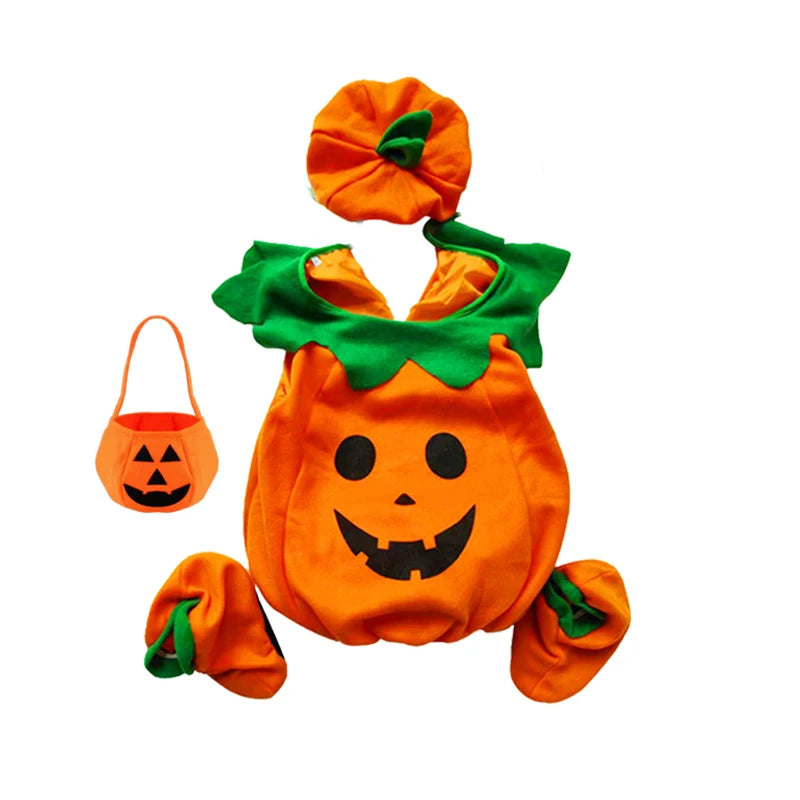 Macacão Infantil 2026 para Meninas e Meninos, Fantasia de Abóbora de Halloween com Chapéu, Cosplay para Apresentação em Palco, Fantasia para Festa de Natal