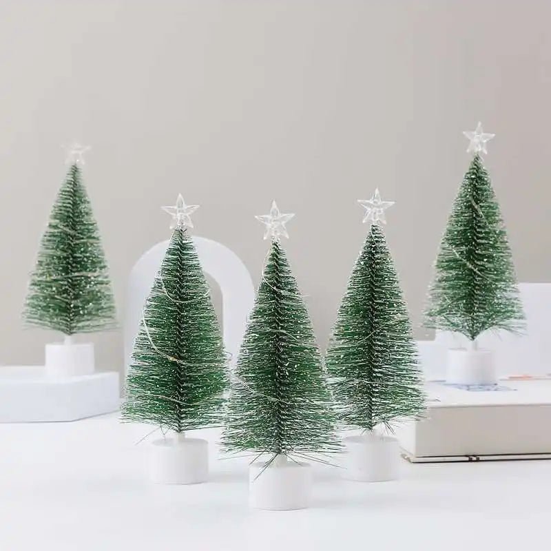 Luminoso mini árvores de natal luzes led decoração para casa velas eletrônicas presentes das crianças ano novo festa de natal ornamento