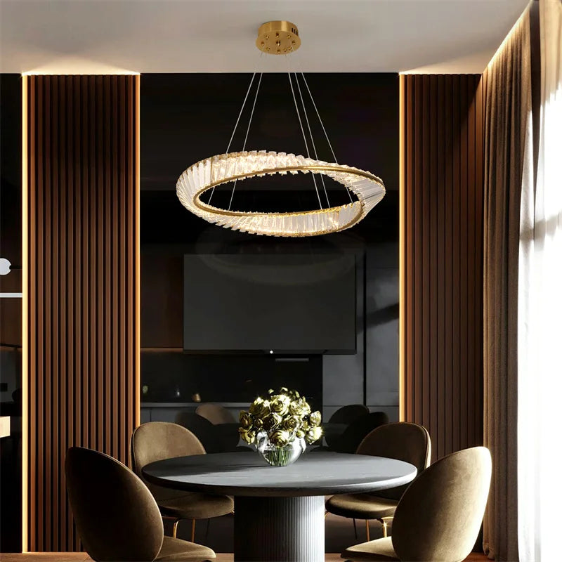 Led anel de luxo luzes pingente para sala estar jantar lustre moderno decoração casa lâmpada do teto nordic luminária lustre