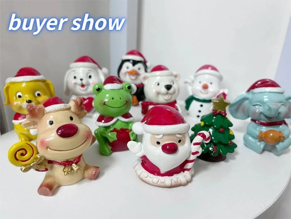 Série de natal artesanato resina animal festa criativa mini árvore de natal velha menina crianças bonito presente decoração para casa suprimentos decoração