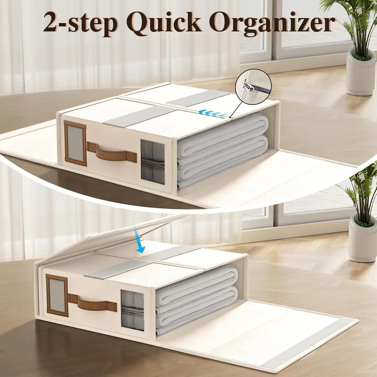 Organizadores de conjunto de lençóis dobráveis, organizadores de armário de tecido de linho com janela, caixa de armazenamento de cama para lençóis e travesseiros