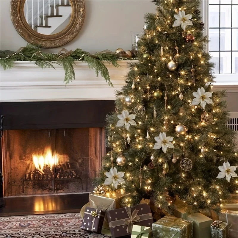 12/24 pçs enfeites de árvore de natal flores artificiais para casa diy pingente de árvore de natal casamento festa de natal decorações de ano novo