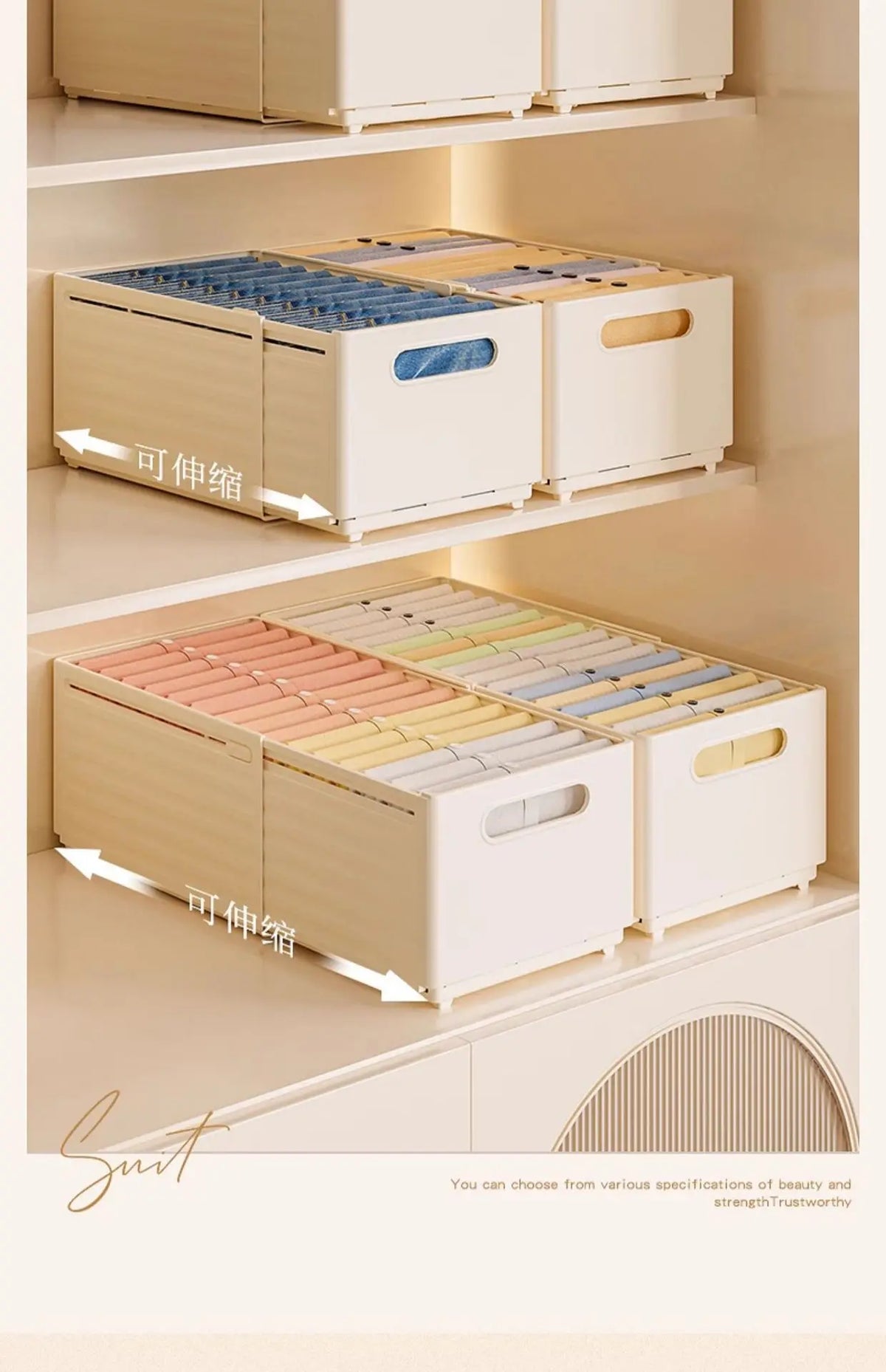 Organizador de Roupas Ajustável em 3 Peças, Organizador de Closet Empilhável, Organizadores de Roupas em Camadas e Classificados