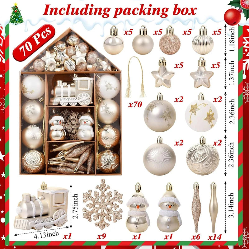 Conjunto de 70 Bolas de Natal para Decoração de Árvore de Natal, Enfeites Pendentes para Casa, Decoração de Natal 2026, Presente de Ano Novo