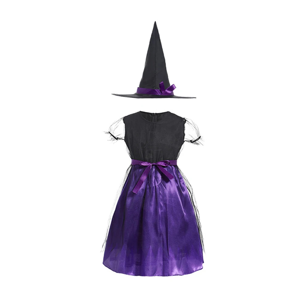 Fato de bruxa até o joelho para meninas, vestido de Halloween, roupa de cosplay malvada, manto de criança disfarçado de mago, todo o dia do santo, 1-12 anos