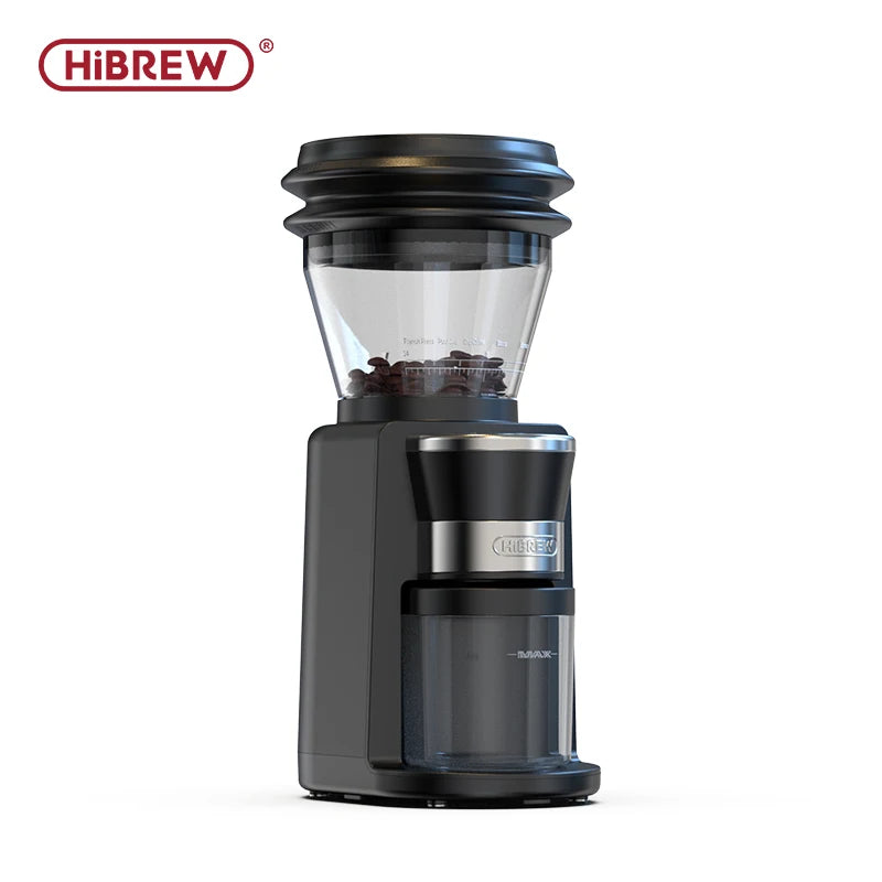 Hibrew moinho de rebarbas automático moedor de café elétrico com 34 engrenagens para café expresso americano despeje sobre armazenamento visual de feijão g3