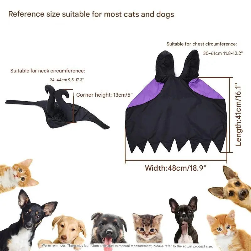 Fantasia de Halloween para Cães e Gatos, Capa com Capuz, Capa de Veludo da Maléfica, Ajustável, Vestuário para Festa de Cosplay, Brinquedo Engraçado de Bruxa para Animais de Estimação