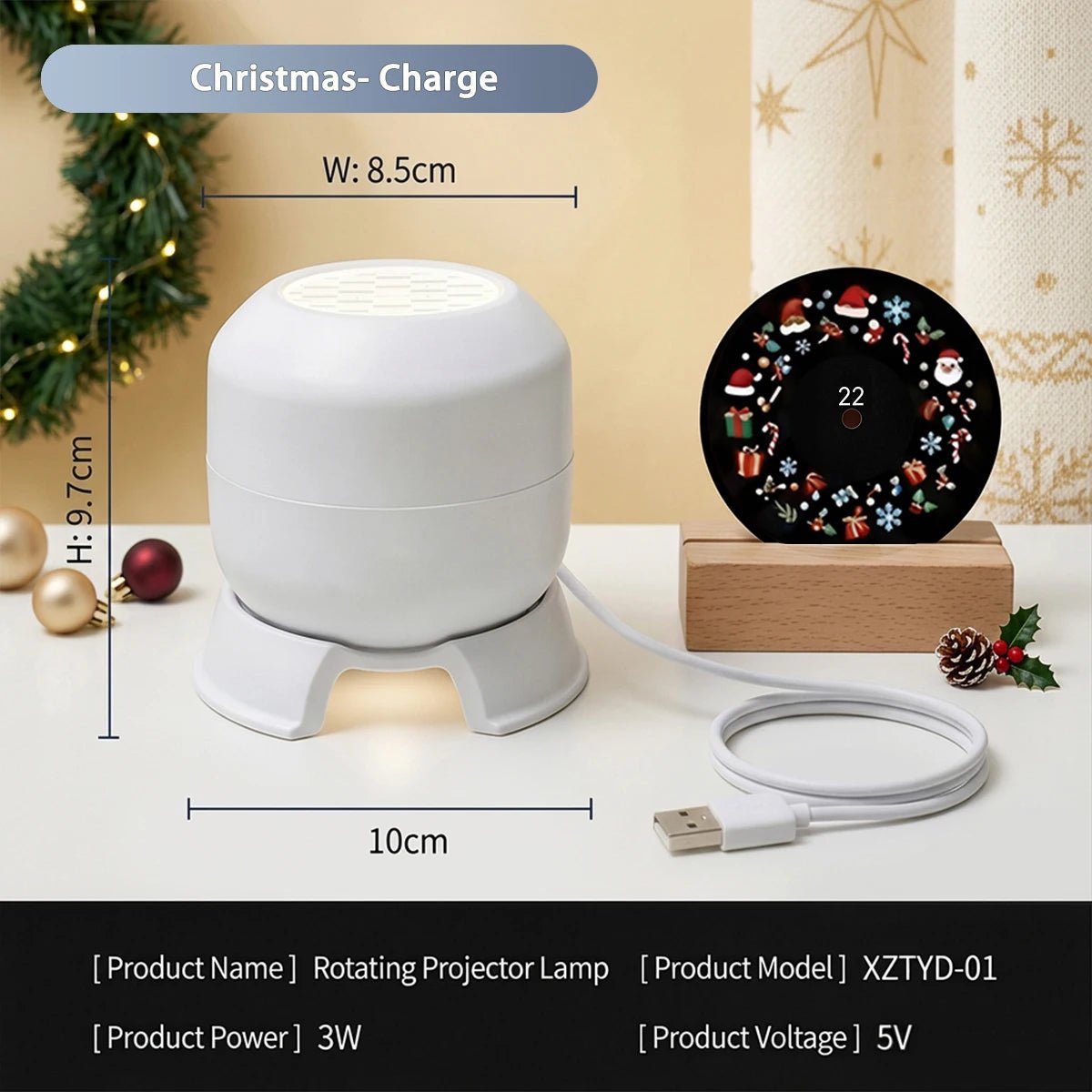 Projetor de Luz de Natal com 22 Padrões, Lâmpada de Projeção LED Rotativa, Papai Noel, Floco de Neve, Alce, Decoração de Natal, Luz Noturna Recarregável - Kasa & Pet