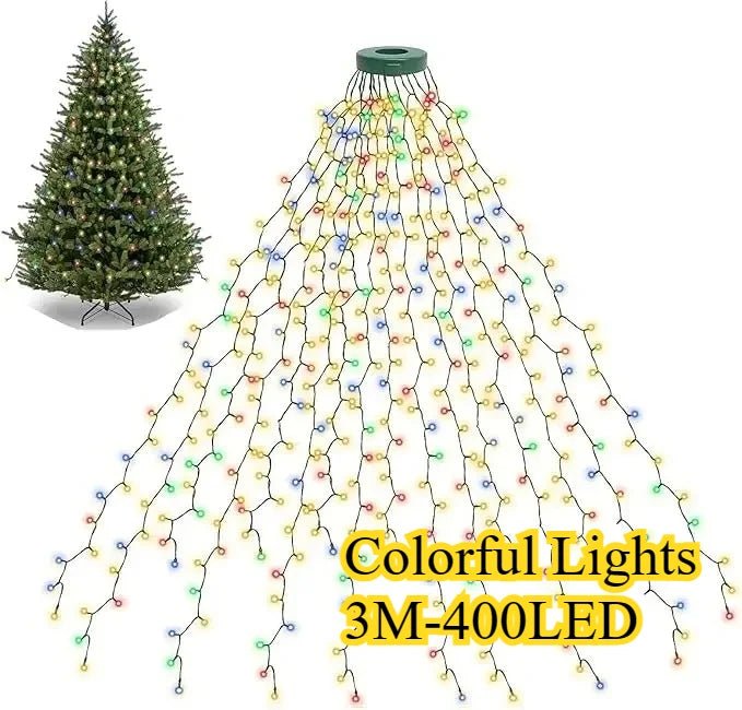 Luzes led para árvore de natal, guirlanda de ano novo para pátio, jardim, 1.5m/2m/3m, luz cascata, decoração de natal 2025 - Kasa & Pet